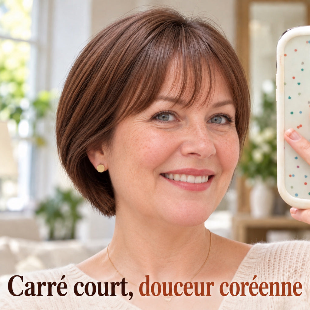 Perruque carré court en cheveux naturels – raie tissée main