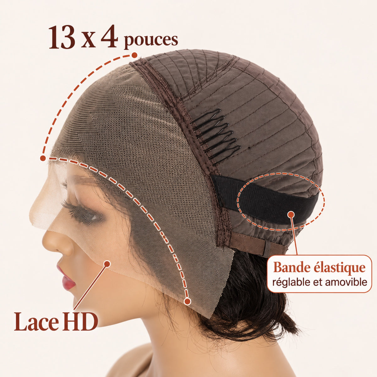 Perruque carré lisse lace 13x4 – bonnet et lace HD