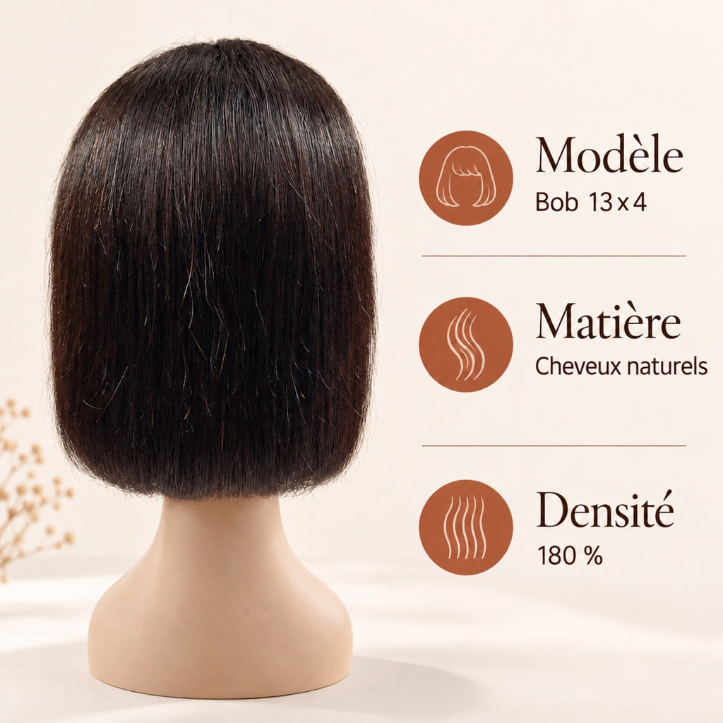 Perruque carré lisse lace 13x4 sur tête de présentation