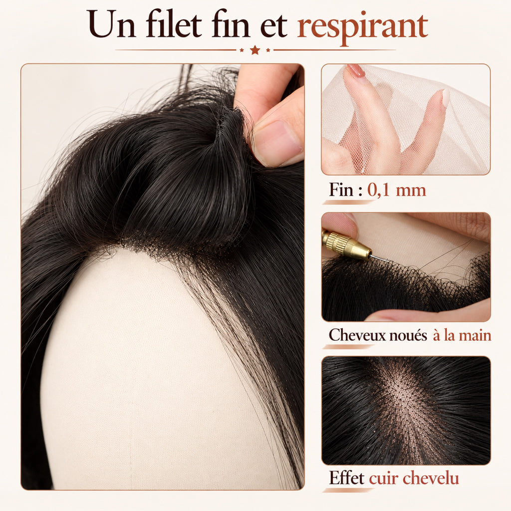 Perruque mi-longue dégradée – filet fin et respirant