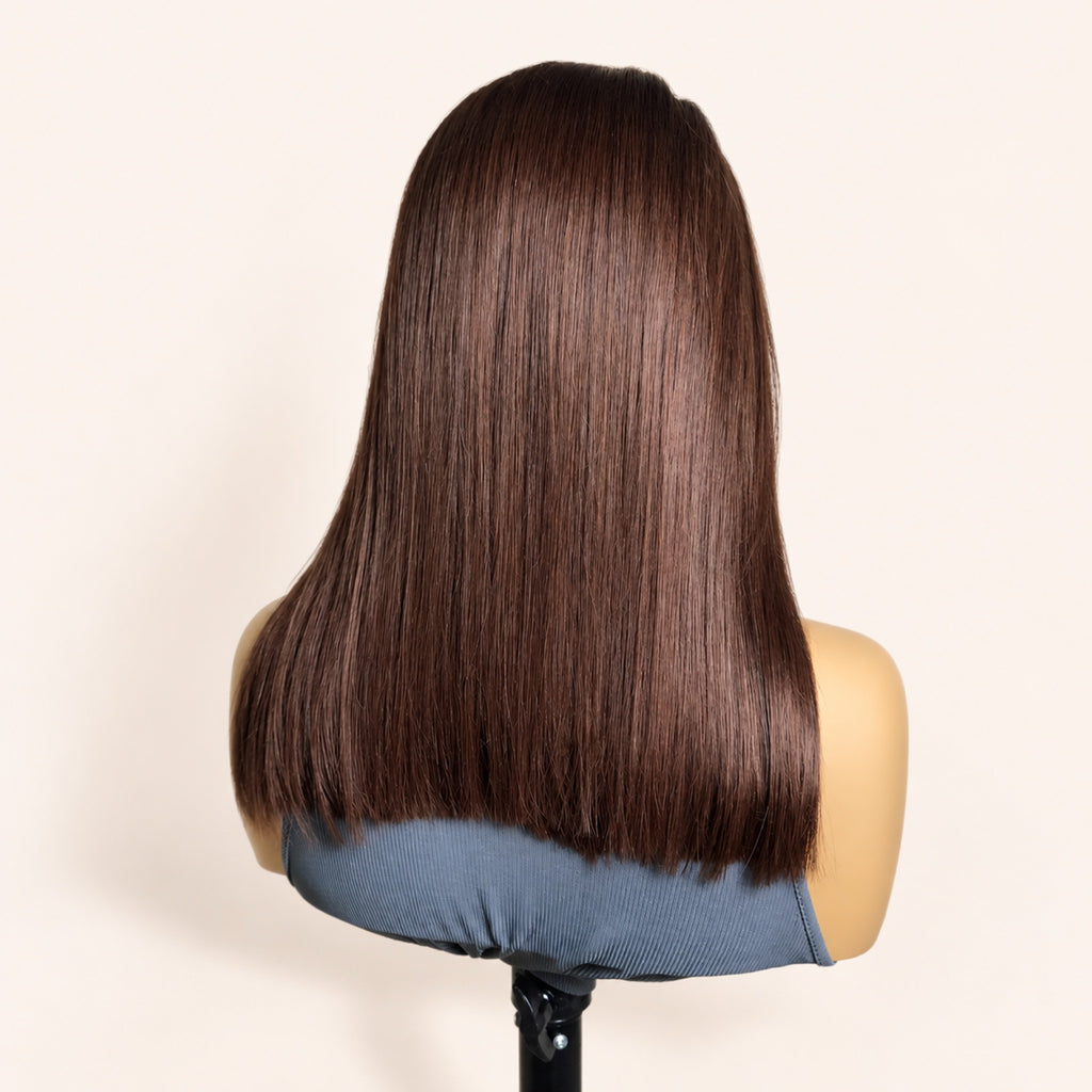 Perruque lisse sans colle sur tête de présentation