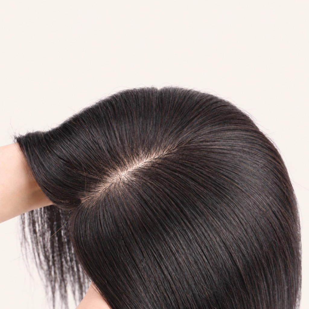 Complément capillaire femme double nœud en cheveux naturels, raie naturelle