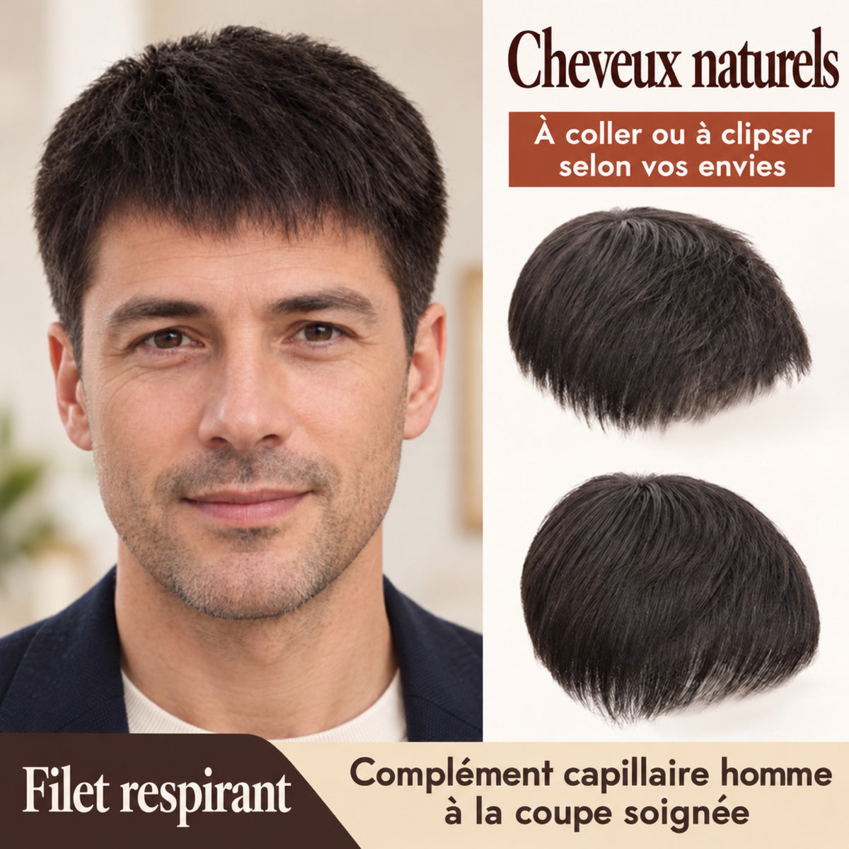Complément capillaire homme en cheveux naturels porté