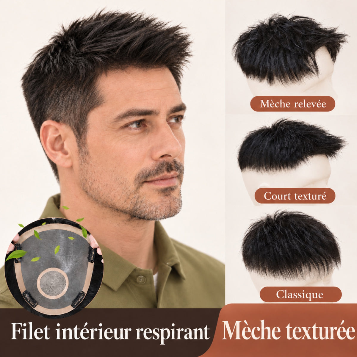 Complément capillaire homme texturé porté