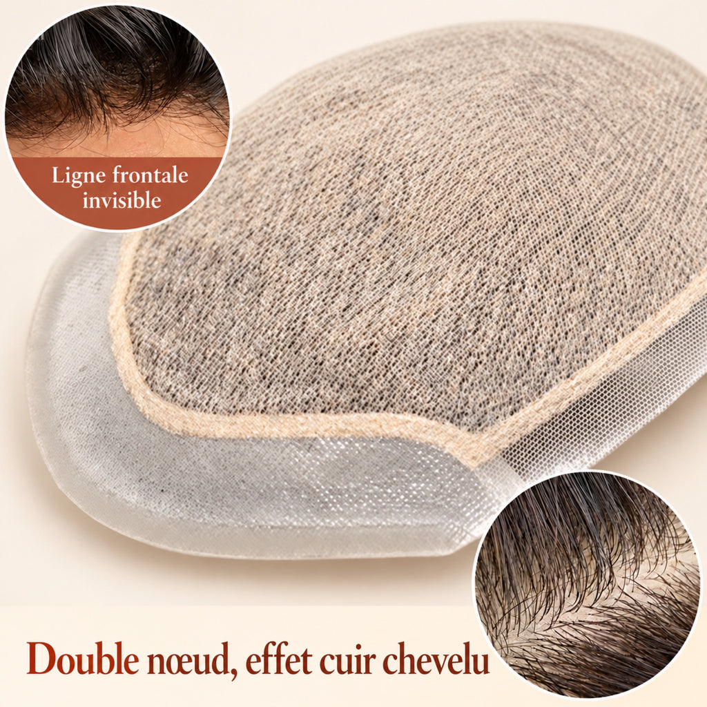 Prothèse capillaire homme double nœud – ligne frontale invisible