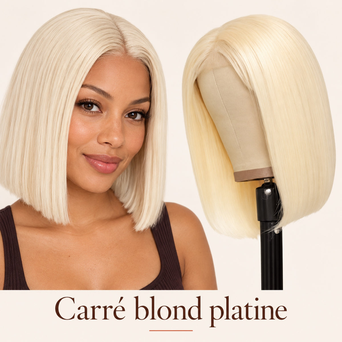 Perruque carré blond platine 613 lace 13x4 portée