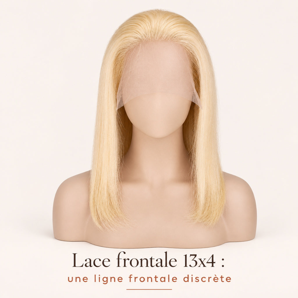 Perruque carré blond 613 – lace frontale 13x4 discrète