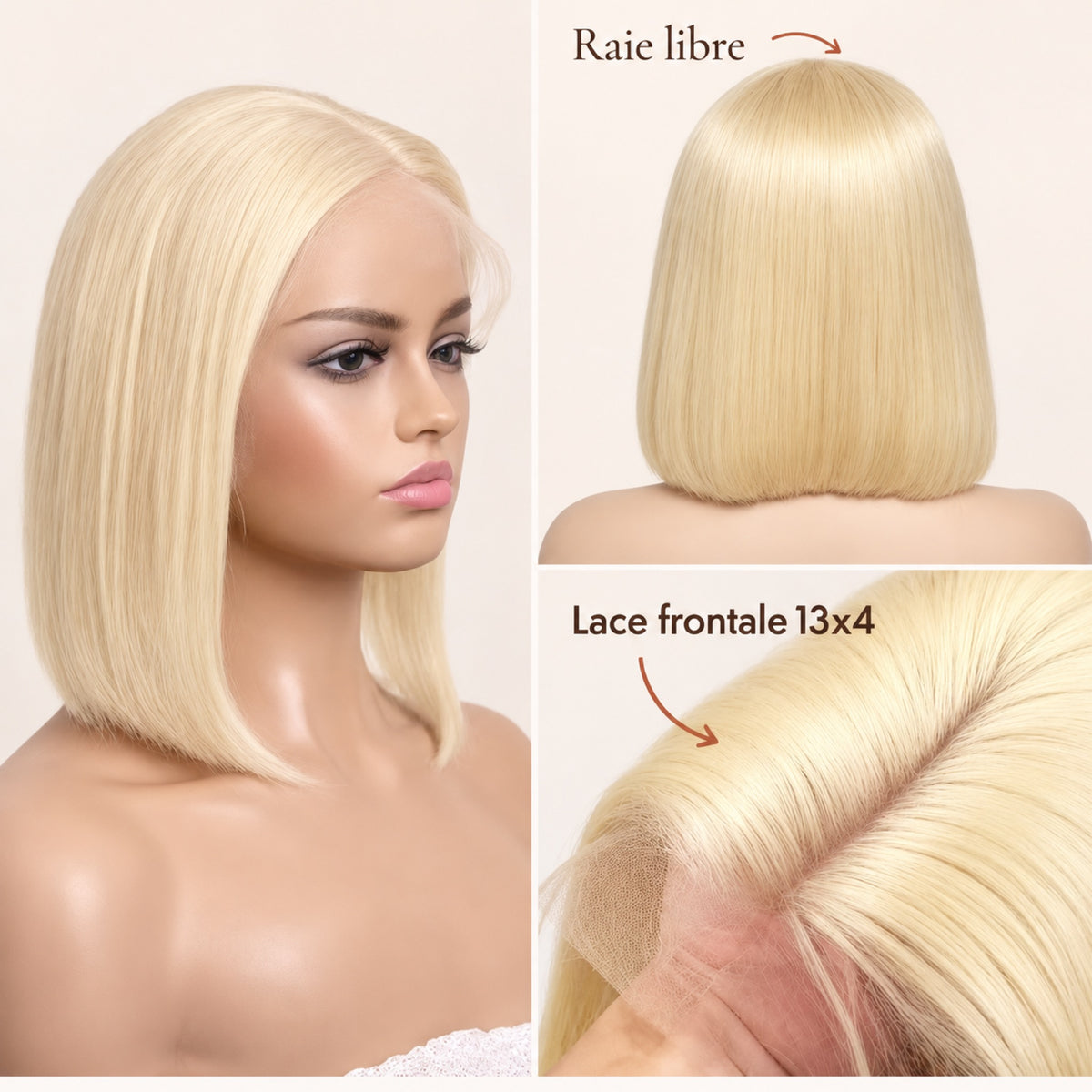 Perruque carré blond 613 – raie libre et lace frontale